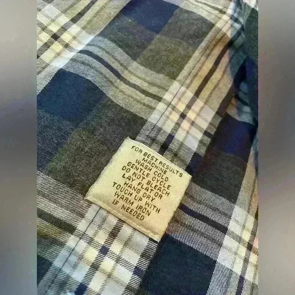Peter Millar Button Down Shirt Men's Size XXL Blue/Gray Plaid Long Sleeve Pocket - Picture 6 of 11
